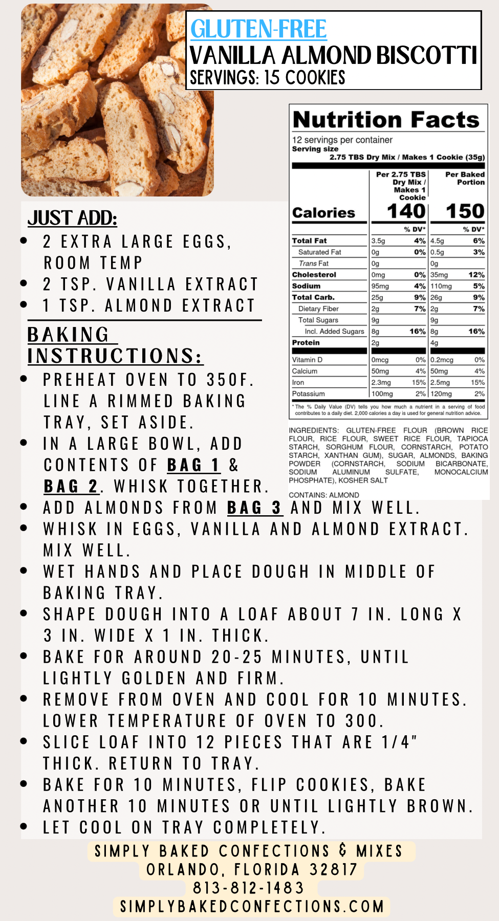 Gluten Free Vanilla Almond Biscotti Mix
