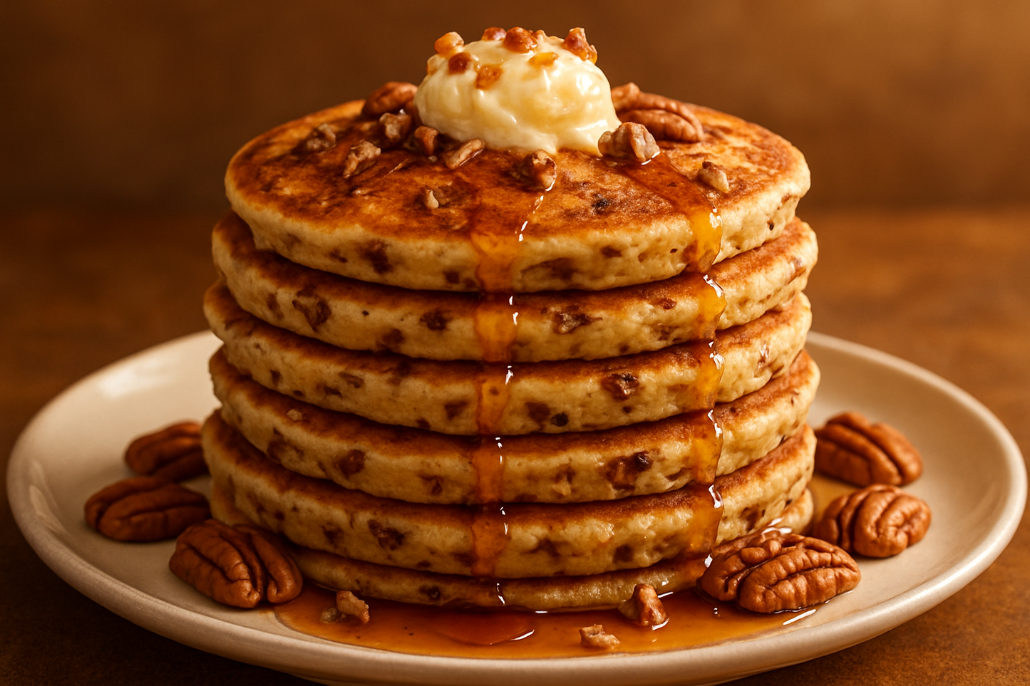 maple pancakes with pecans in them