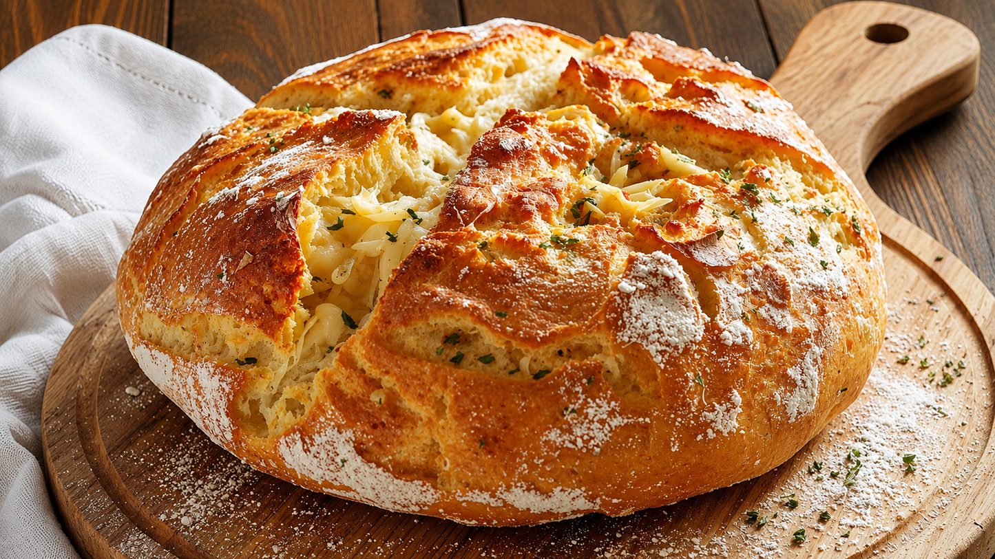 No Knead Skillet Cheese Bread