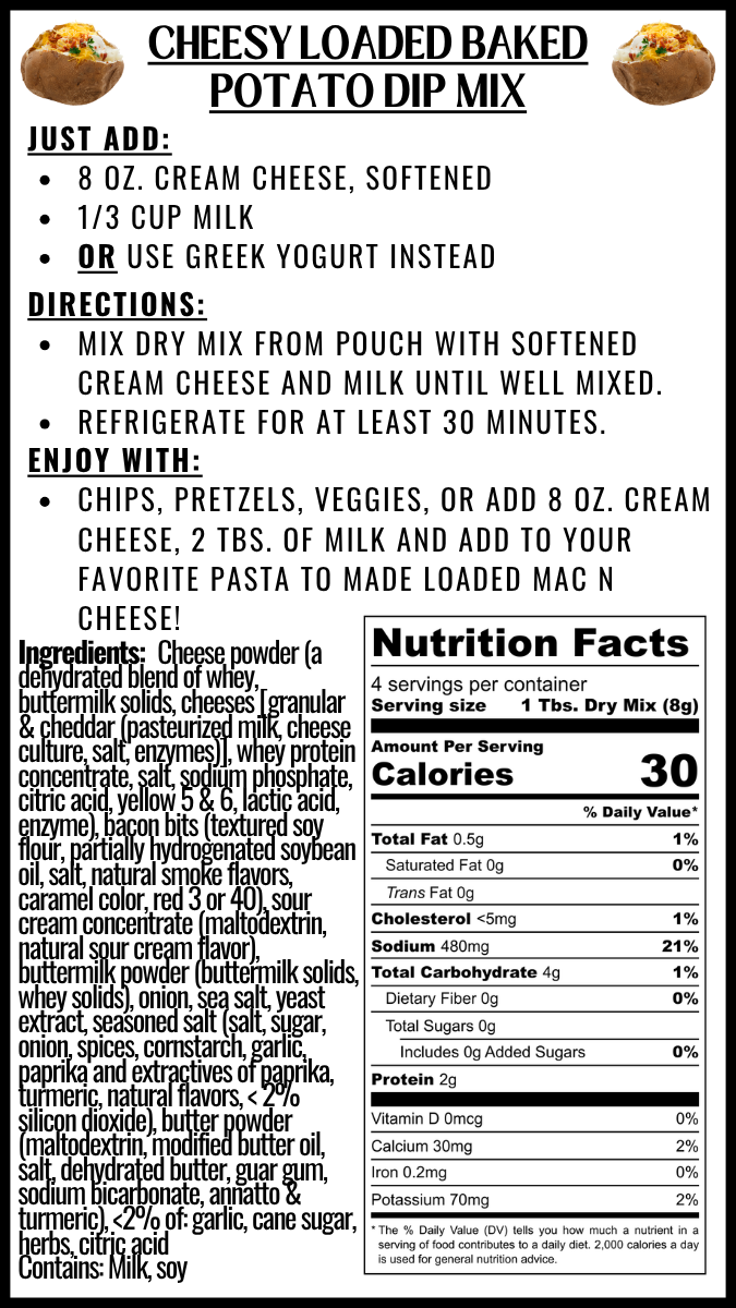 Cheesy Loaded Baked Potato Dip Mix