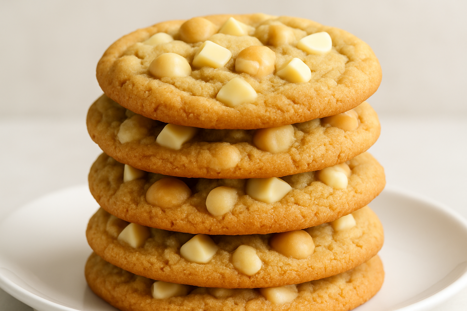 realistic white chocolate macadamia nut cookies stack