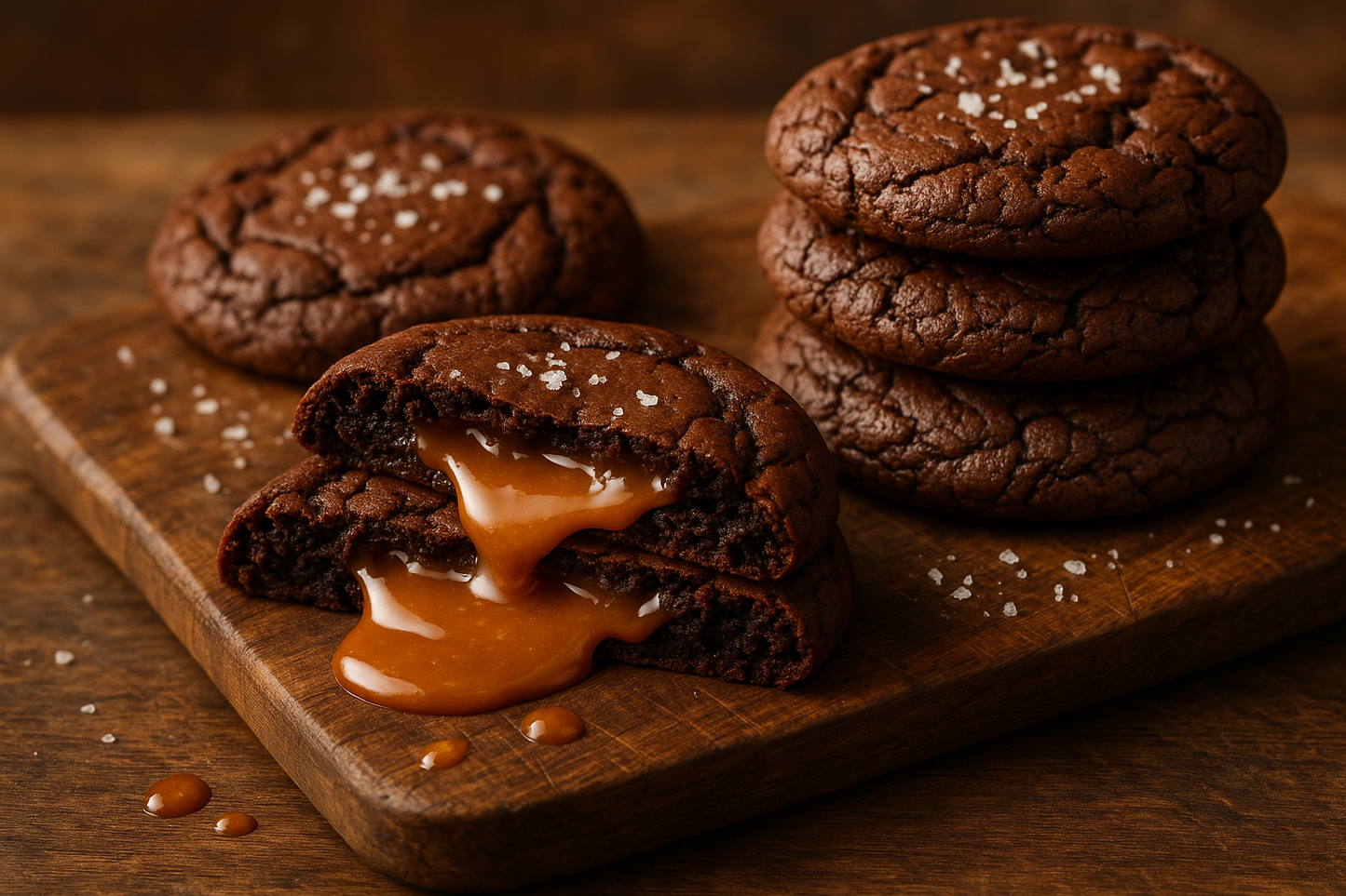 salted caramel stuffed double chocolate cookies